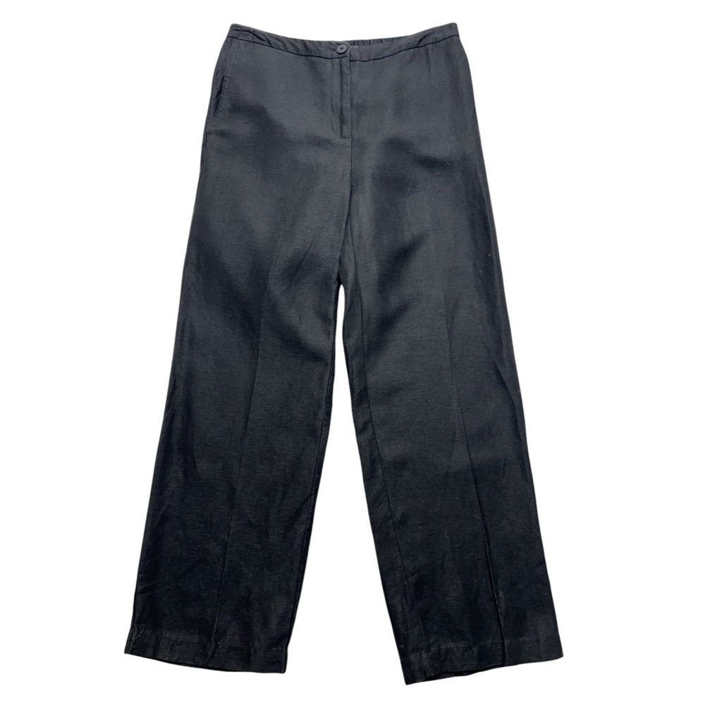 Eileen Fisher Dress Pants‎ Women PM Black Linen Blend High Rise Straight Capsule